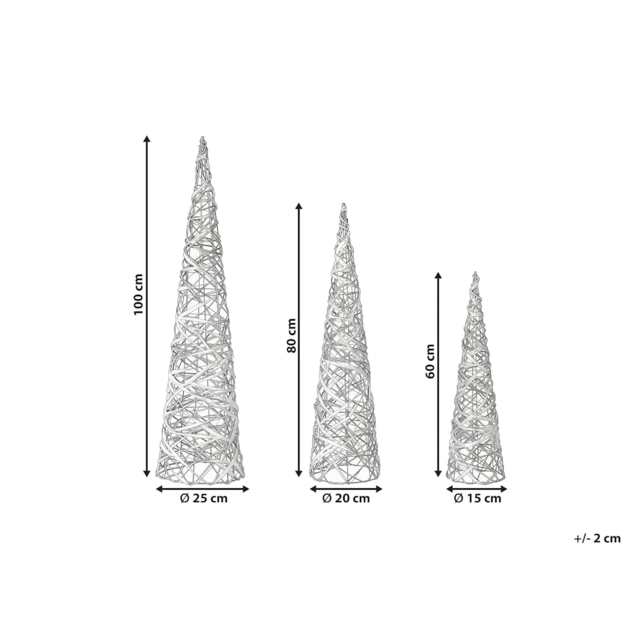 Zestaw 3 dekoracji świątecznych TUELSO Choinka 60/80/100 cm Biały/ złoty