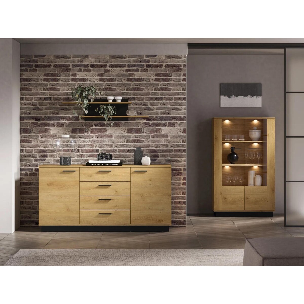 Komoda BRONX 2D4S 170cm dąb/czarna