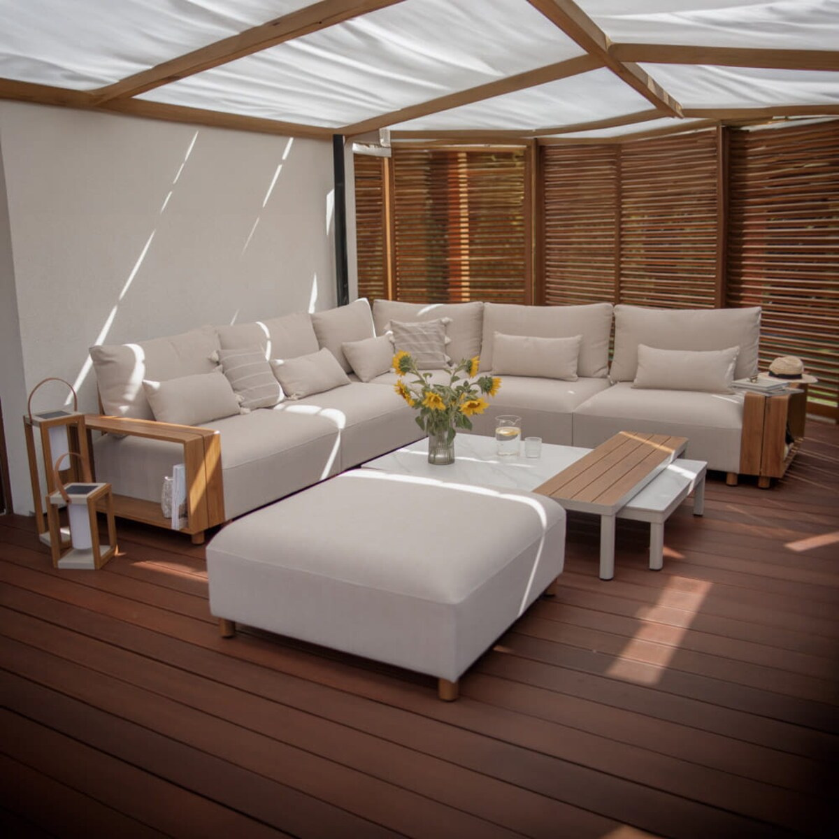 Zestaw mebli ogrodowych Kalem beżowy, modułowy, komplet wypoczynkowy