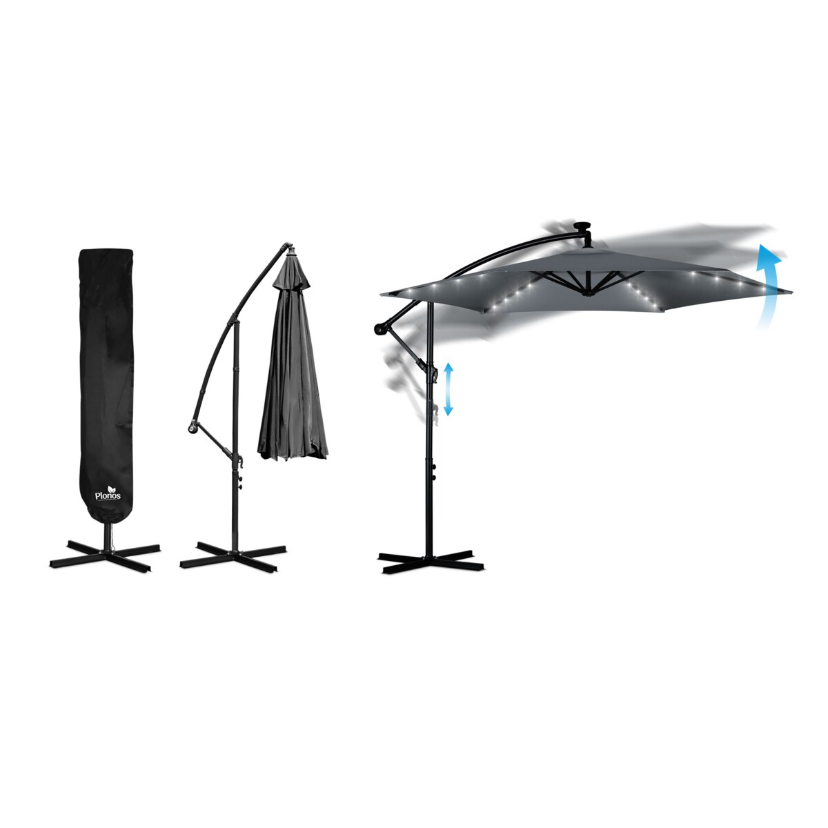 Parasol ogrodowy duży składany pokrowiec lampki led ø 350cm Plonos