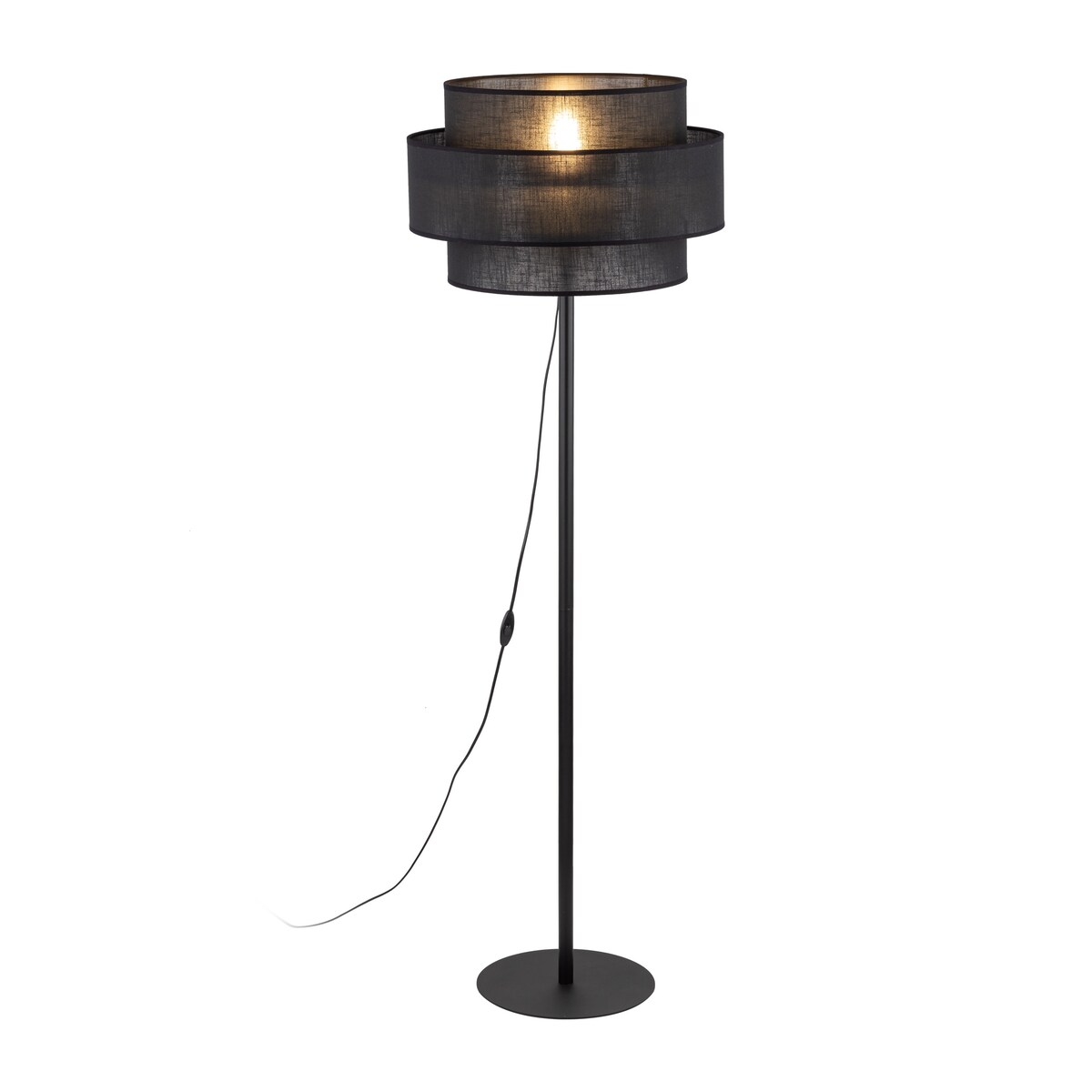 Lampa podłogowa czarna CALISTO BLACK TK Lighting E27 z dużym abażurem 50 cm 155 cm do salonu sypialni