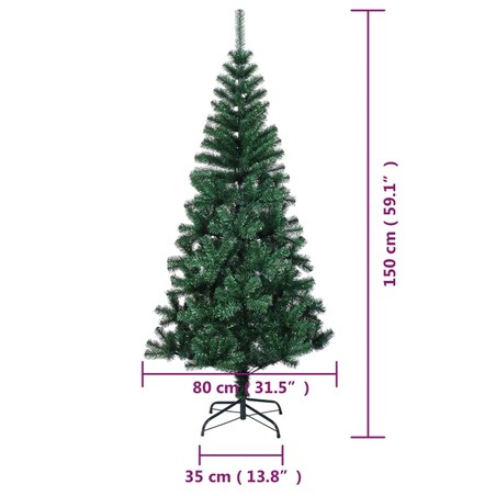 vidaXL Sztuczna choinka z opalizującymi końcówkami, zielona, 150 cm