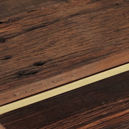 vidaXL Stolik kawowy, złoty, stal nierdzewna i lite drewno z podkładów