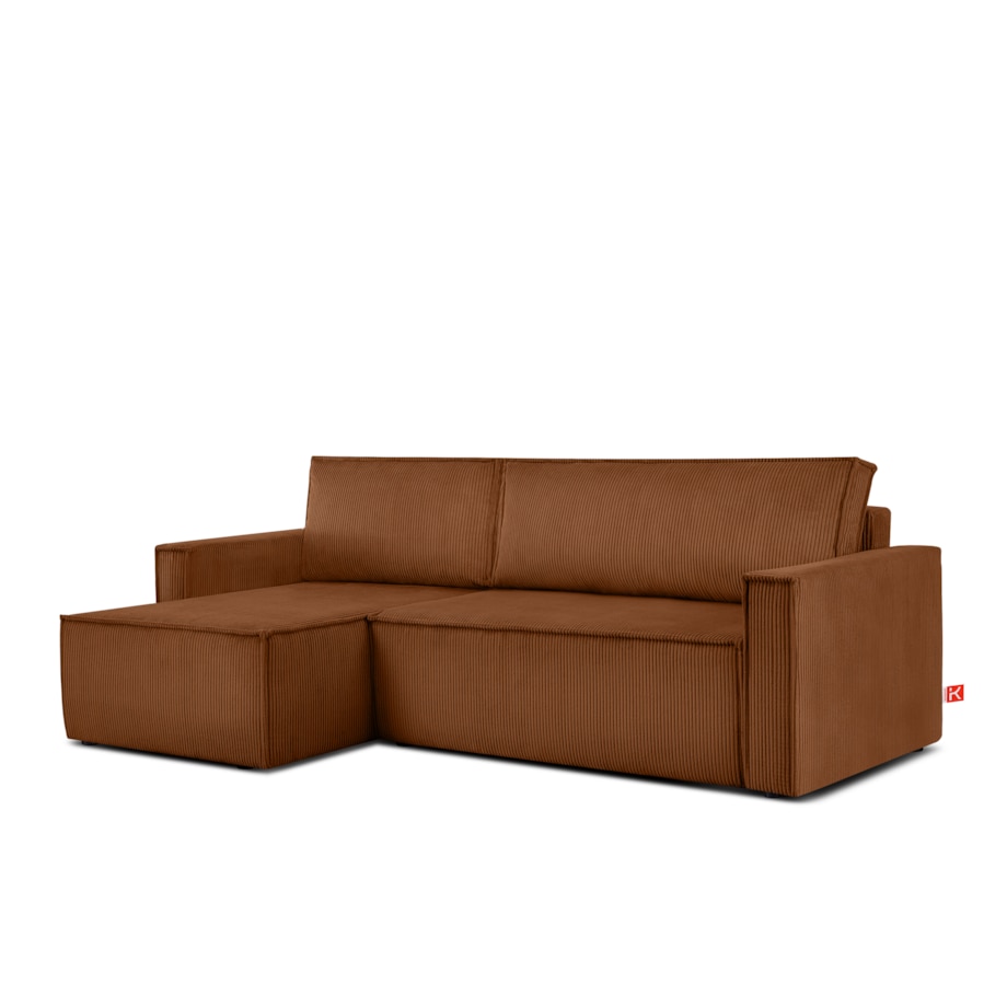 KONSIMO NAPI Duży rozkładany narożnik, czerwony sztruks, prawy/lewy