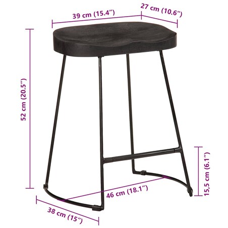 vidaXL Hokery barowe 2 szt. Czarny 46x38x52 cm Drewno lite Mango