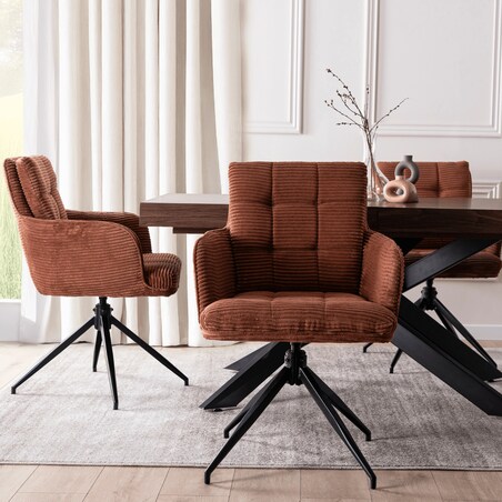Krzesło Obrotowe Kubełkowe Tapicerowane Do Jadalni Sztruks Rudy AKITA