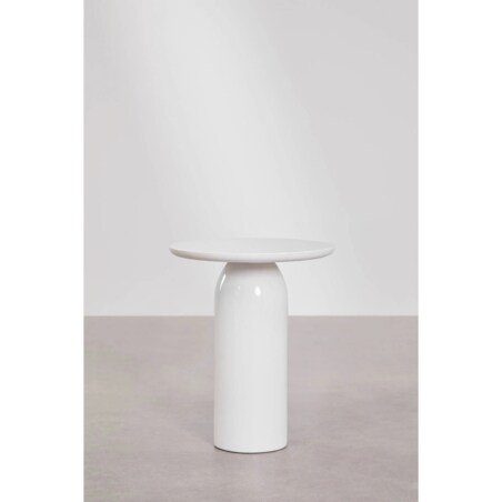 Stolik pomocniczy, Ø45 cm z cementu Layana, biały wysoki połysk