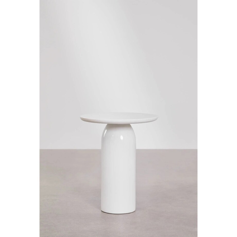 Stolik pomocniczy, Ø45 cm z cementu Layana, biały wysoki połysk