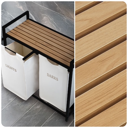 Massido, kosz na pranie 80l z półką dwukomorowy beżowy 74x72x33 cm