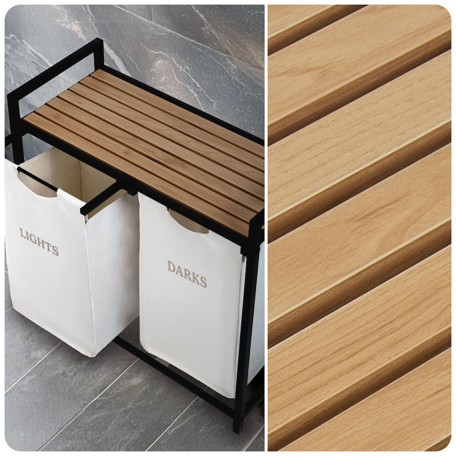 Massido, kosz na pranie 80l z półką dwukomorowy beżowy 74x72x33 cm