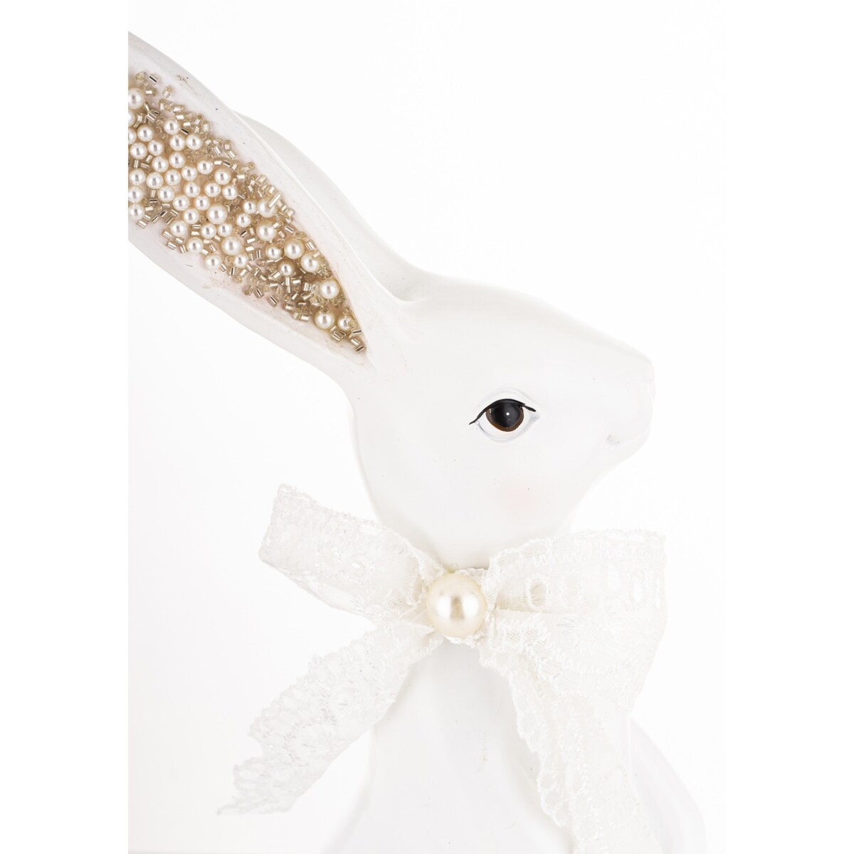 Dekoracja - biała króliczka z perełkami w uszkach 37,5x12,5x17 cm big