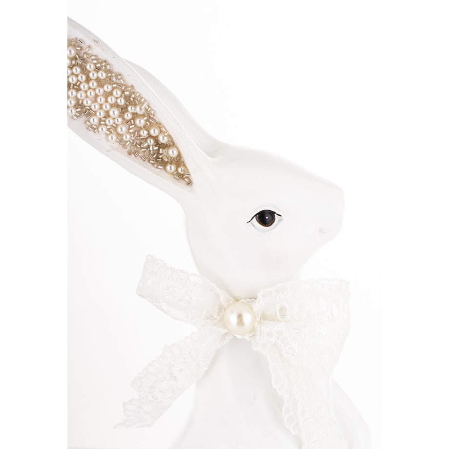 Dekoracja - biała króliczka z perełkami w uszkach 37,5x12,5x17 cm big