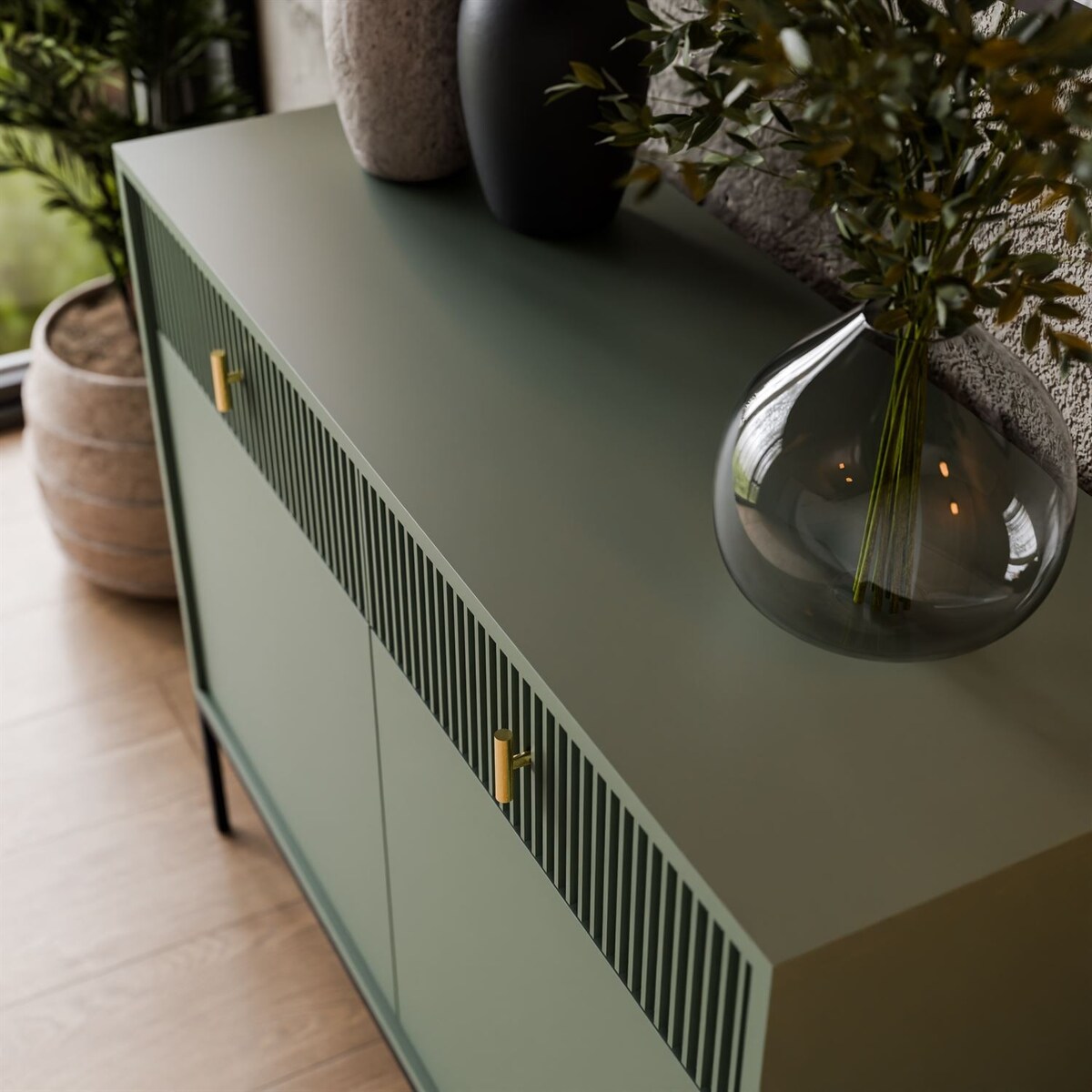 Komoda MIDNIGHT 2D2S z dwiema szufladami na stelażu, zielona