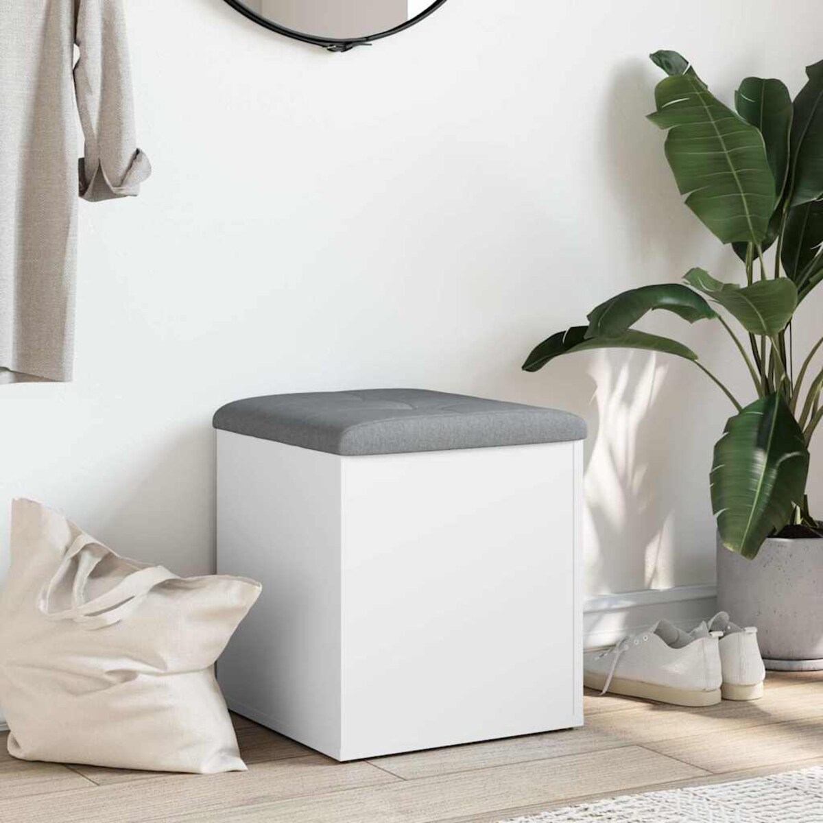 vidaXL Ławka ze schowkiem, biała, 42x42x45 cm, drewno konstrukcyjne