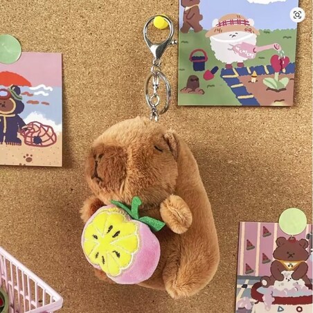 Brelok do kluczy pluszowa, puchata Kapibara naciągane owoce 1szt. LOSOWY MODEL BRL395