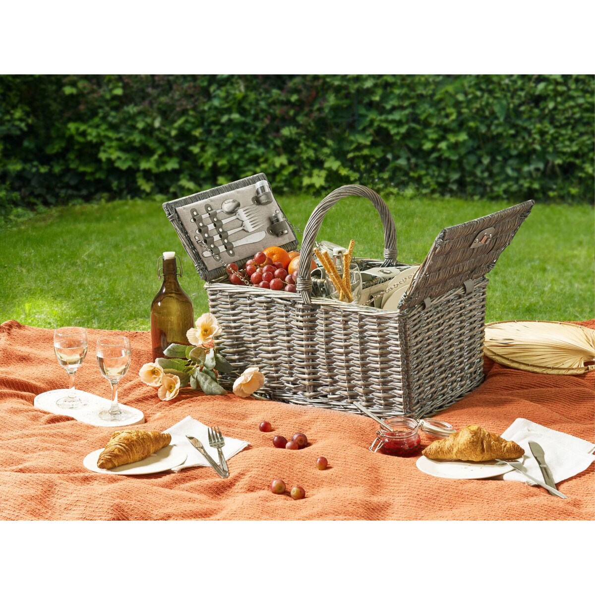 Kosz piknikowy GROSEILLE Plecionka Szary