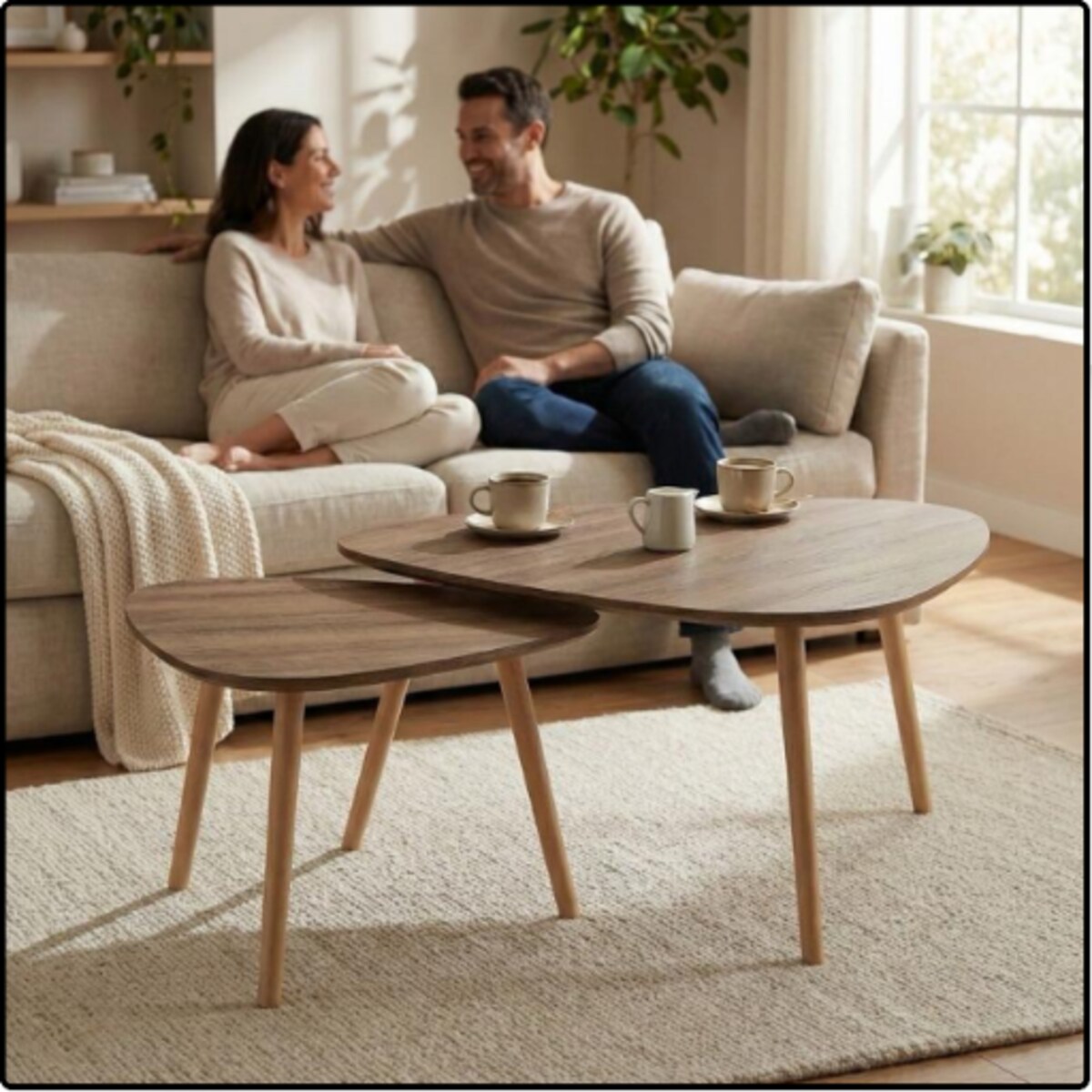 Stolik kawowy rustykalny okrągły zestaw stolików kawowych ława loft 2w1