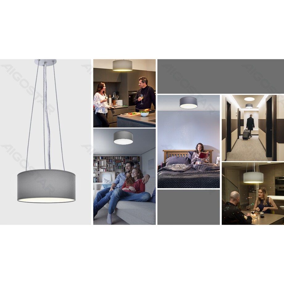 lampa wisząca abażur z tkaniny szara okragła e27