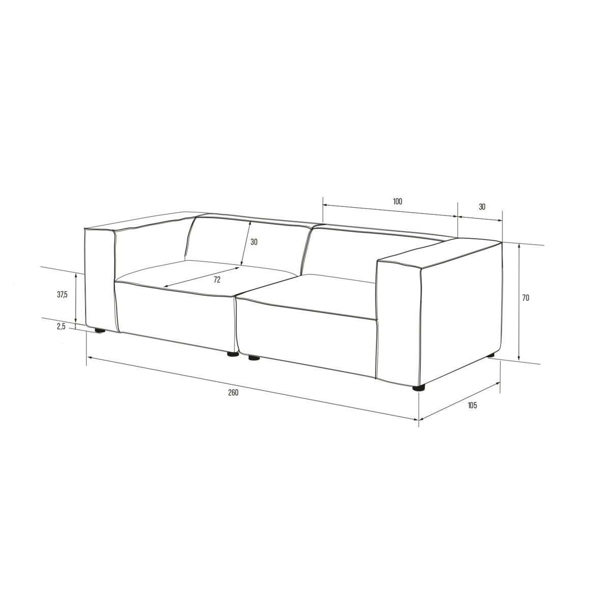 Sofa 4 osobowa Modularis - Szary Welur