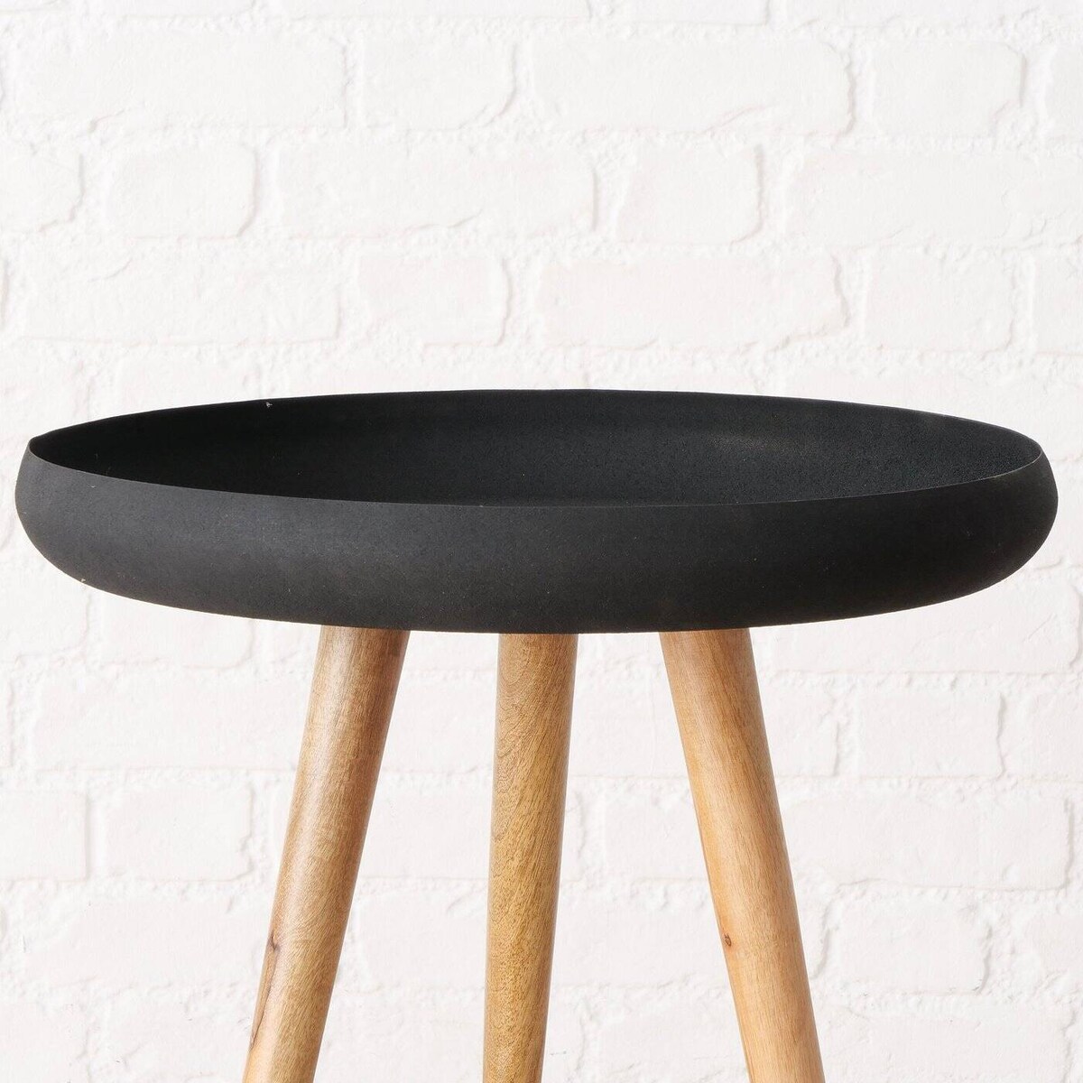 Stoliki kawowe loftowe z czarnym blatem i nogami z drewna mango MASDOUR, 3 sztuki