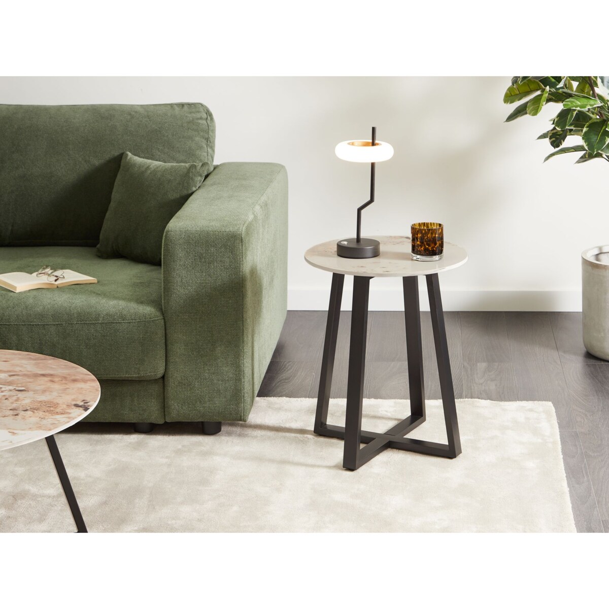 Stolik pomocniczy efekt marmuru biało-czarny IVINS