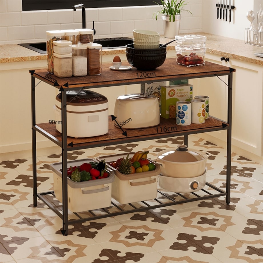 Wyspa kuchenna 120 cm rustykalny brąz loft regał z półkami industrialny
