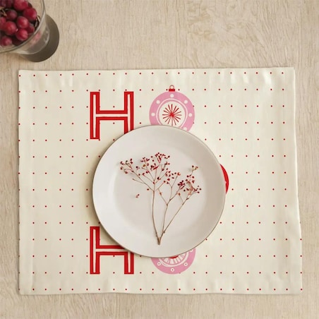 Podkładki świąteczne - HO HO HO - bombki - beżowe tło