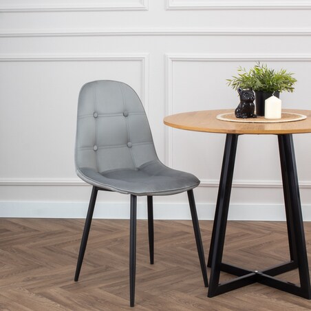 Krzesło tapicerowane welurowe pikowane do salonu jadalni szare z guzikami