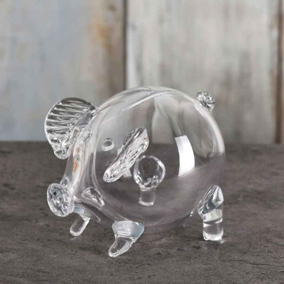 Szklana świnka skarbonka KROSNO przezroczysta gładka do rozbicia