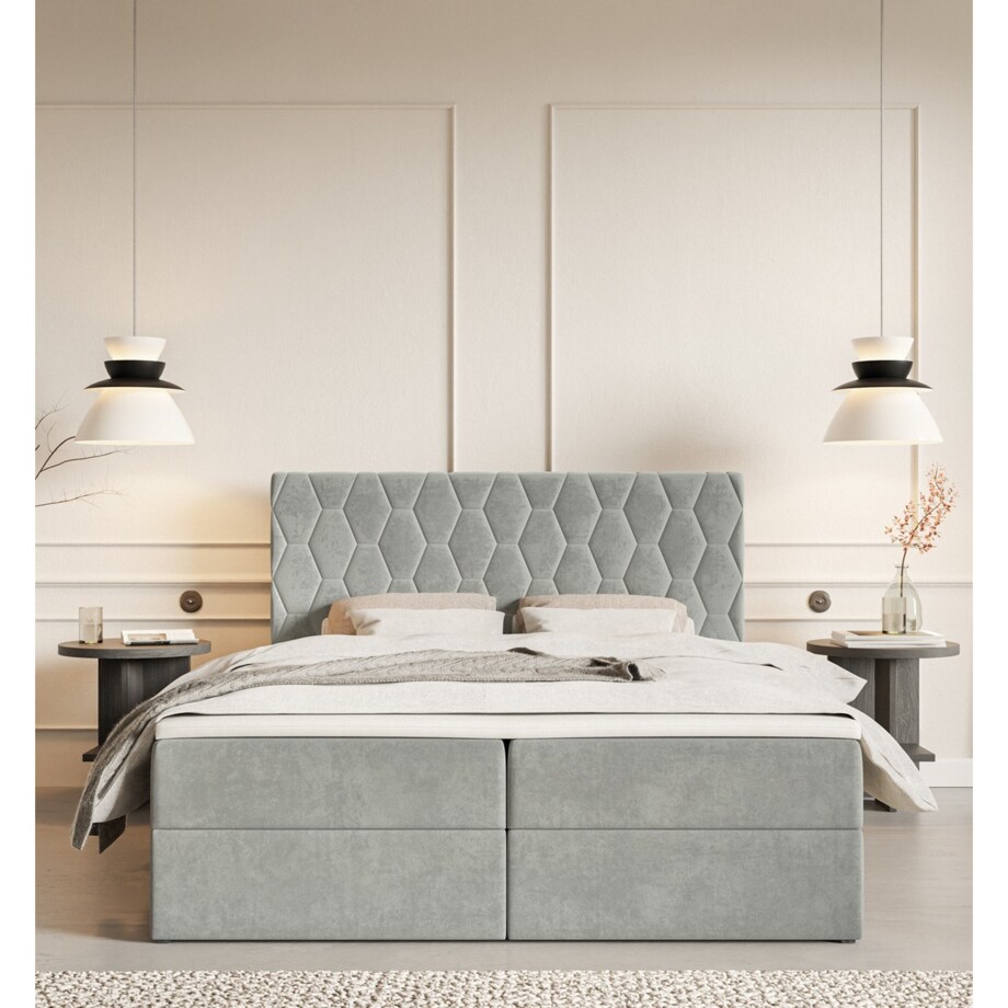 Łóżko kontynentalne G8 do sypialni 160x200 z pojemnikiem i materacem- szare