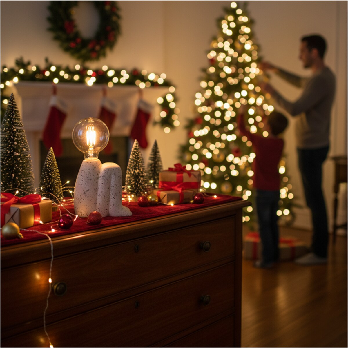 Lampka Nocna Led Stojąca Stołowa Cementowa Dekoracyjna Na Baterie Biała