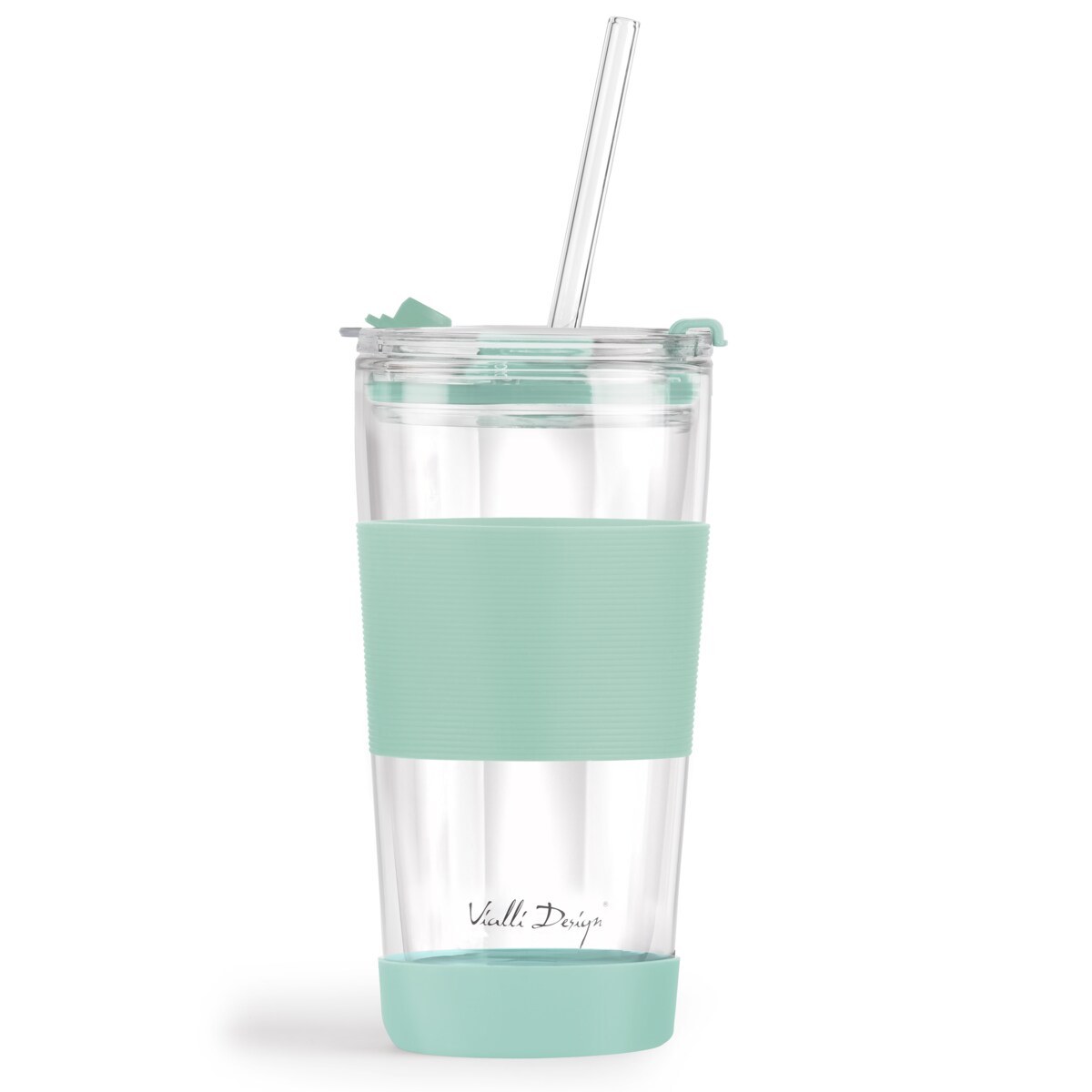 Kubek termiczny szklany ze słomką 600 ml miętowy Fuori 30428