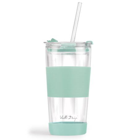 Kubek termiczny szklany ze słomką 600 ml miętowy Fuori 30428