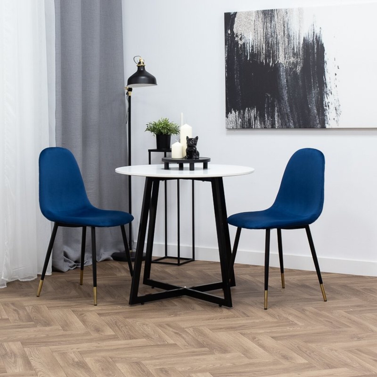 Krzesło tapicerowane welurowe pikowane granatowe do salonu jadalni