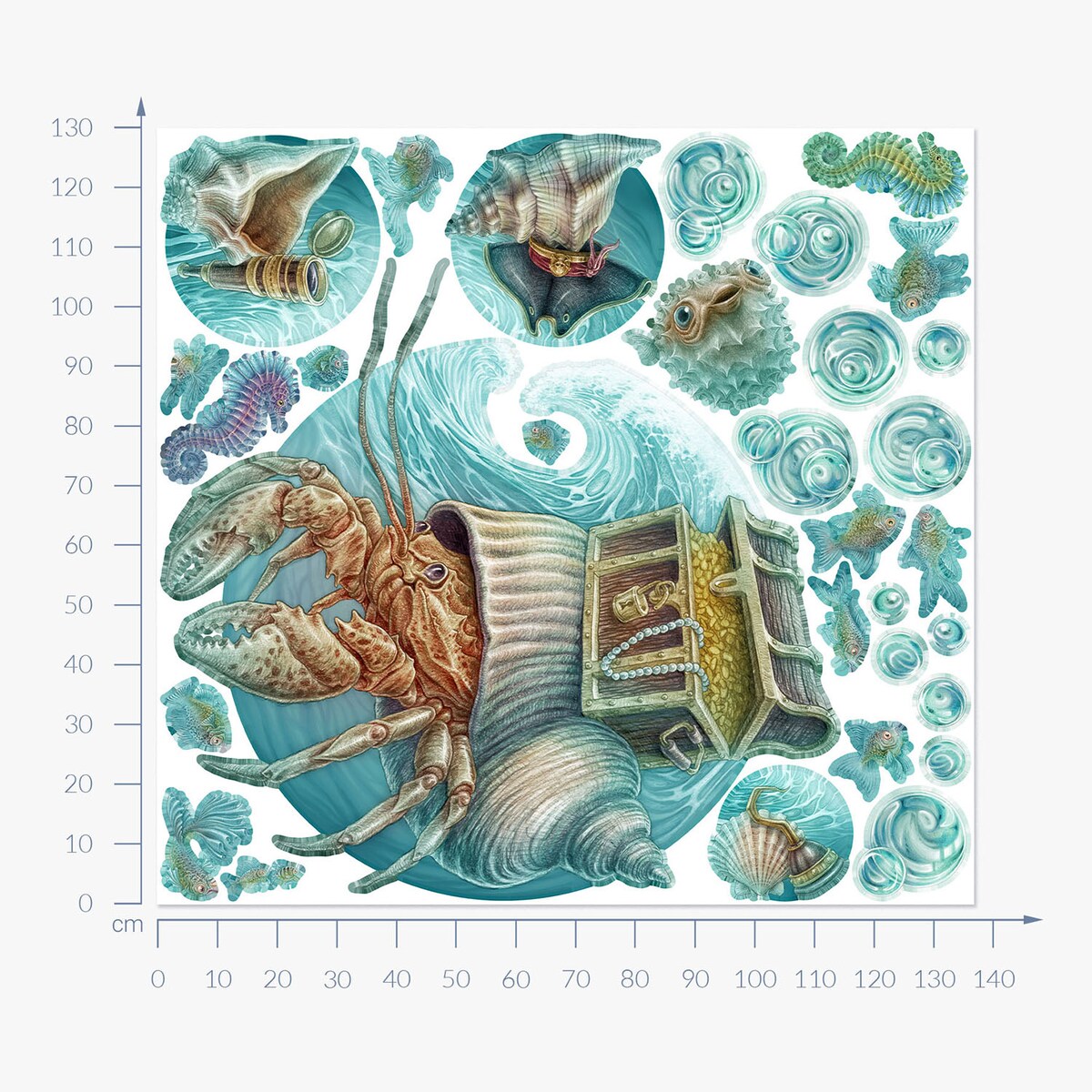 Zestaw naklejek na ścianę, Świat kraba, 130cm