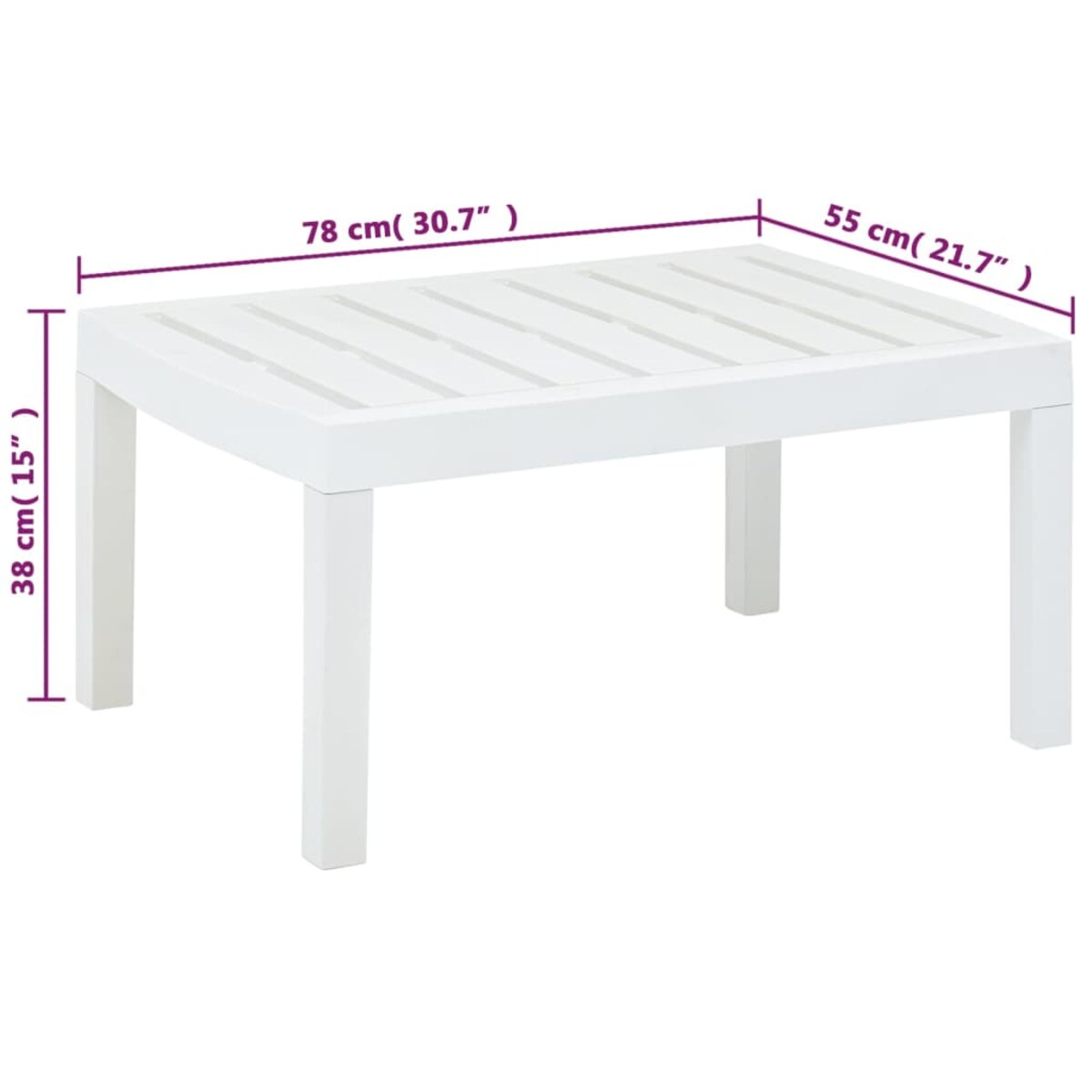 vidaXL Stolik ogrodowy, biały, 78x55x38 cm, plastikowy
