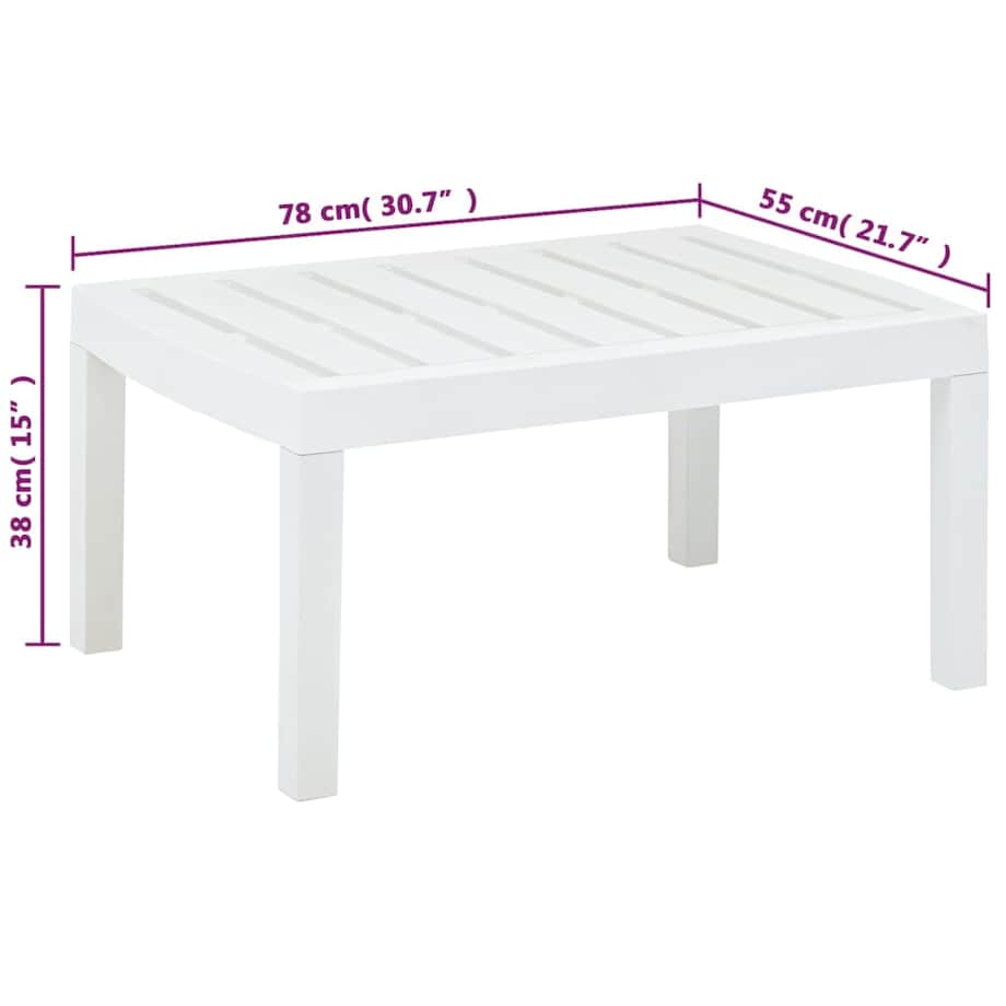 vidaXL Stolik ogrodowy, biały, 78x55x38 cm, plastikowy