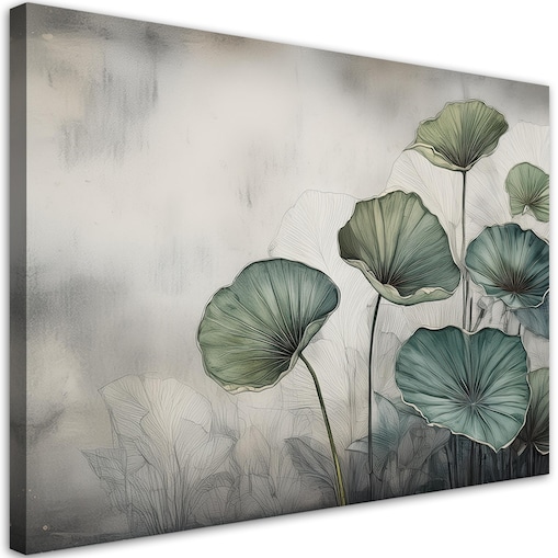 Zielone Liście na szarym tle Obrazy do salonu sypialni pokoju kuchni 120x80