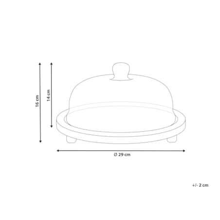Patera ze szklanym kloszem drewno mango jasne DENDERA
