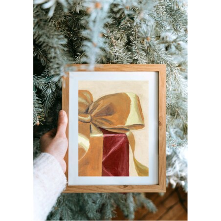 Poster Story, Plakat, Obraz - Świąteczny Prezent ze Złotą Wstążką, wymiary 21 x 30 cm