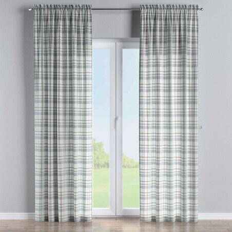 Zasłona na kanale z grzywką 1 szt. 130x245 kratka zielono-szary melanż