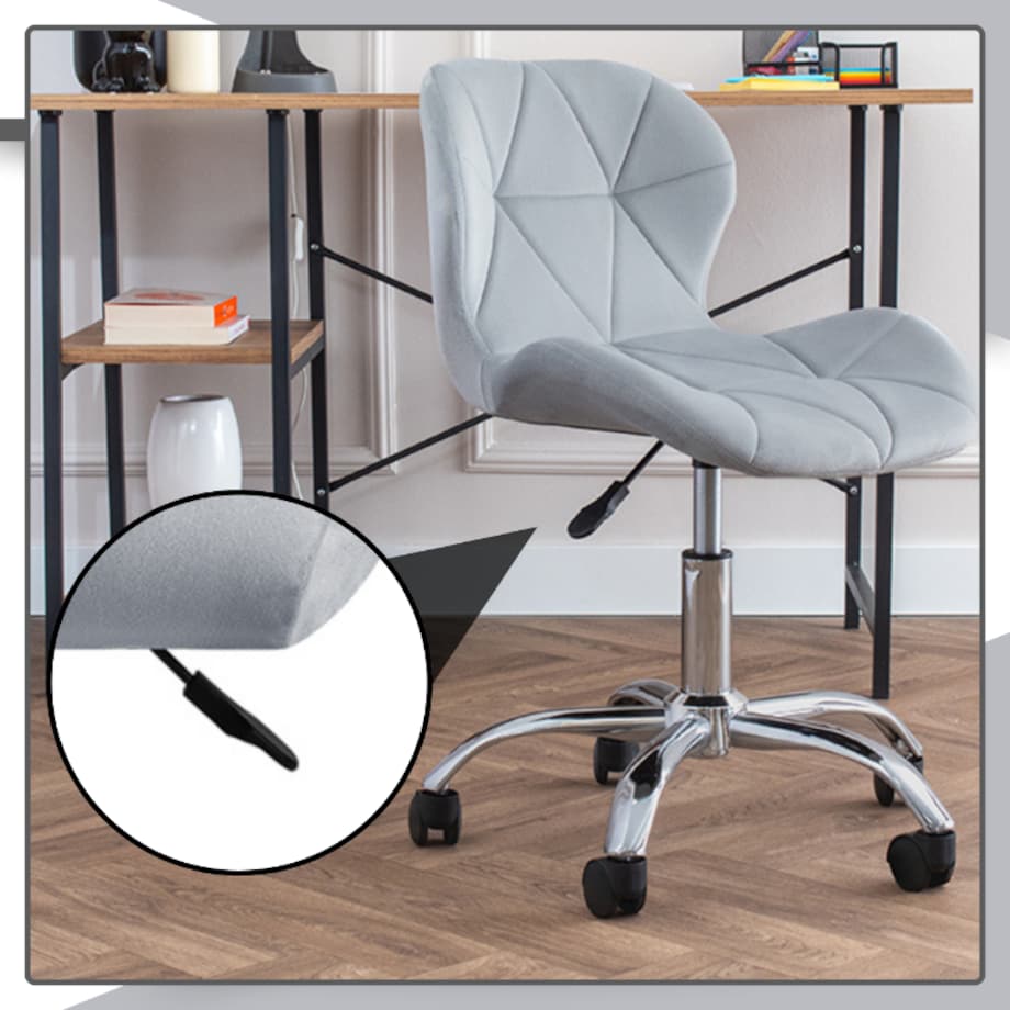 Krzesło biurowe fotel obrotowy welurowy szary pikowany