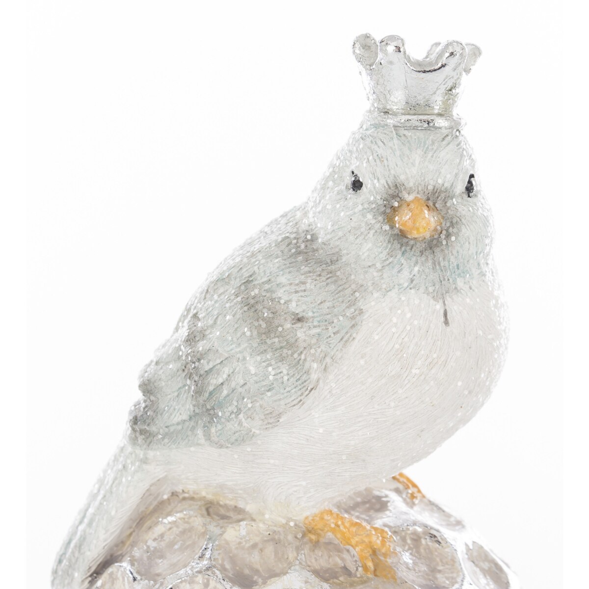 Dekoracja - 2 ptaszki w koronach siedzących na bombkach 16,5x8,5 cm SILVER