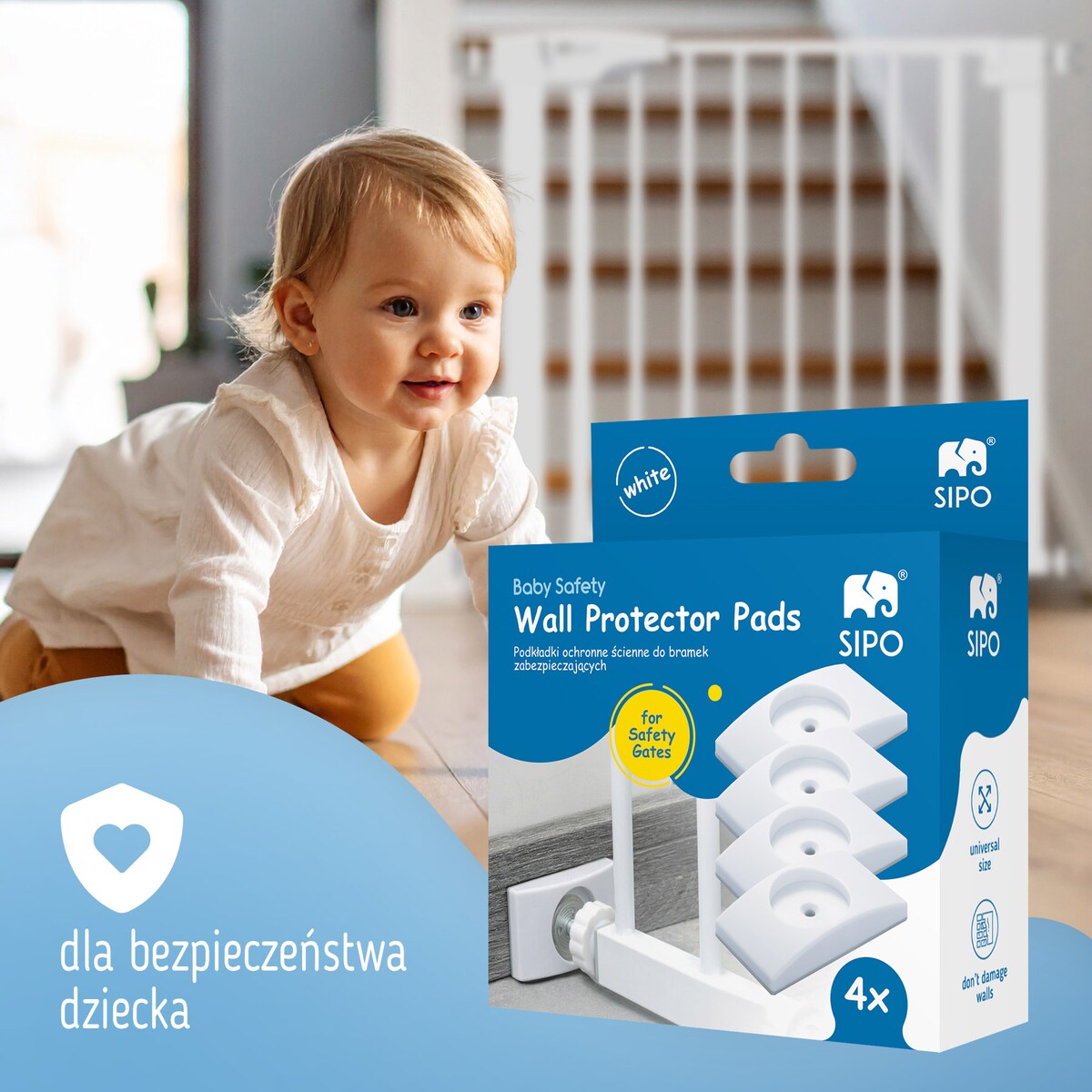 podkładki ochronne ścienne do bramek zabezpieczających, sipo, zestaw 4 sztuk, białe