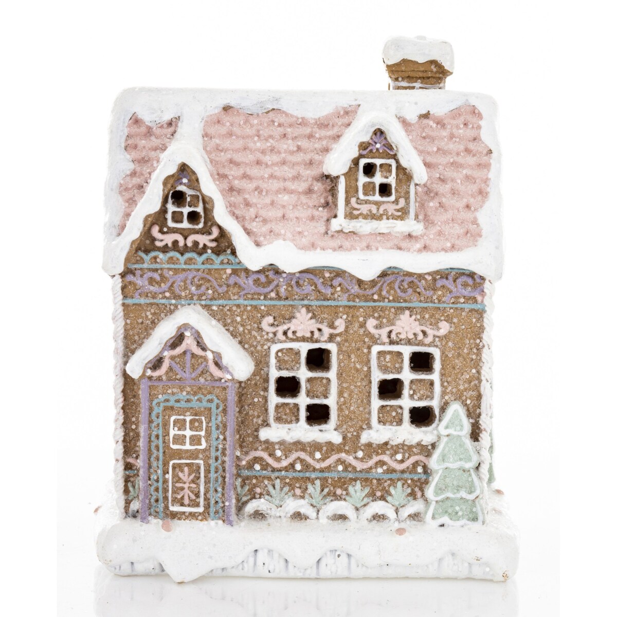 Domek piernikowy LED 15x12,5x9,5 cm z różowym dachem
