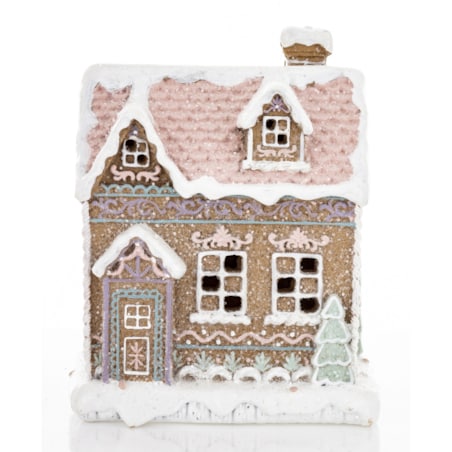 Domek piernikowy LED 15x12,5x9,5 cm z różowym dachem