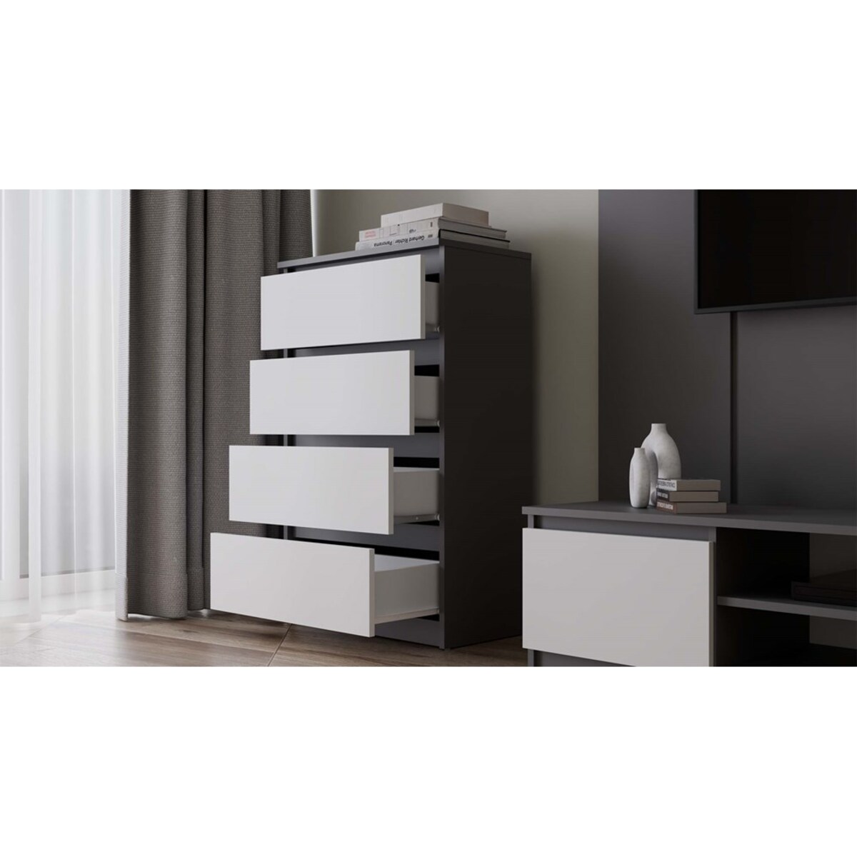 Komoda Malwa M4 ANTRACYT BIAŁY