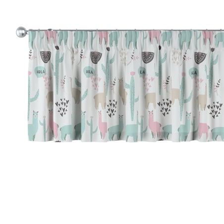 Lambrekin na taśmie marszczącej 260x40 pastelowe lamy na jasnoszarym tle