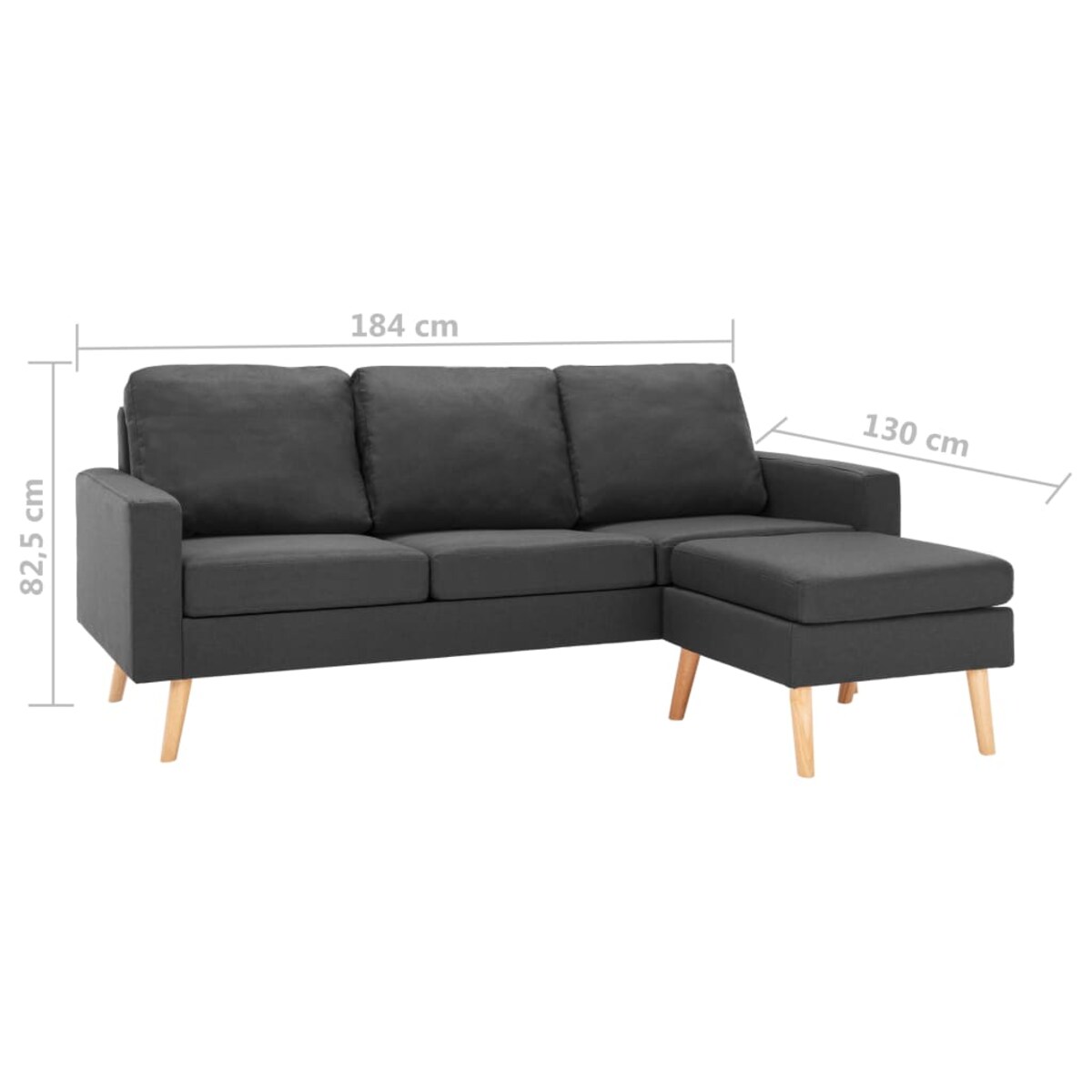 vidaXL 3-osobowa sofa z podnóżkiem, ciemoszara, tapicerowana tkaniną