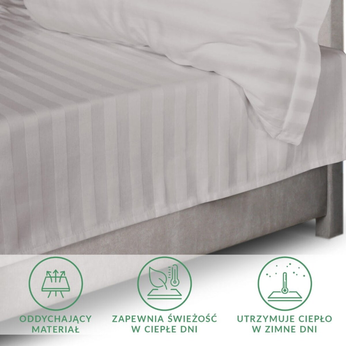 Prześcieradło bambusowe satyna bawełniana 160x240 Bamboo paski, szare